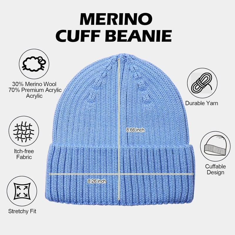 ACTLATI Kids Merino Wool Beanie Hat Winter Boys Girls Ribbed Knit Beanies Caps Unisex Cuffed Skull Caps 7-14 Years - Image 3
